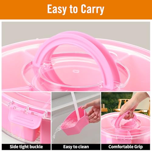 Divided Rotating Serving Tray with Lid and Handle
