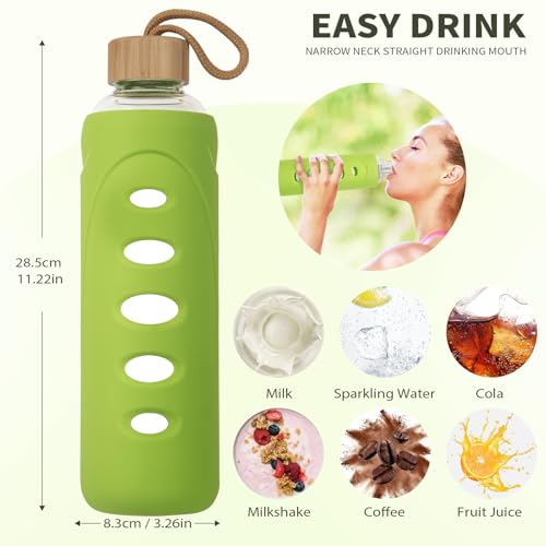 32 oz Narrow Mouth Glass Water Bottle with Windowed Silicone Sleeve