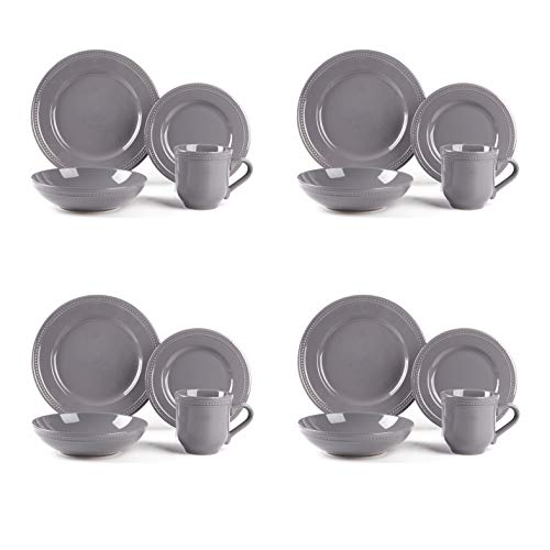 HomeVSS 16 Piece Pearl Dots Stoneware Dinnerware Set