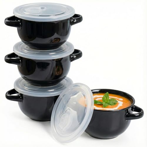 French Onion Soup Crocks with Lids & Handles (4 Count)