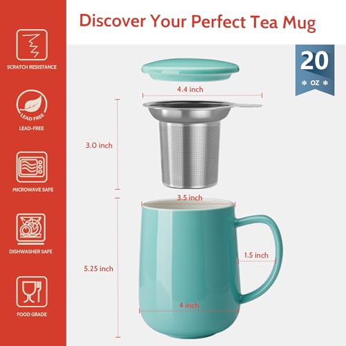 20 OZ Porcelain Tea Mug with Infuser and Lid