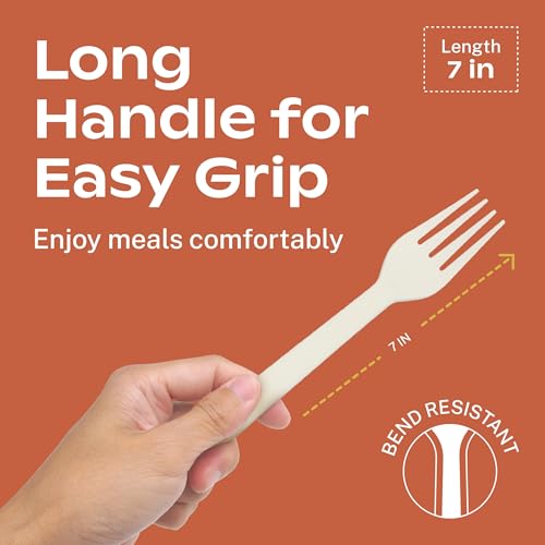 Ivory White Compostable Heavy Duty Spoons & Forks Set 220 Pieces Bulk (220 Count)