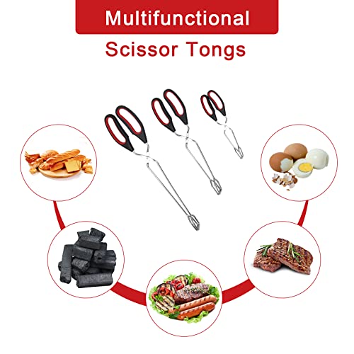 3 Pack Scissor Tongs Cooking Stainless Steel Food Tongs Barbecue Grilling Tongs for Flipping Food Tool