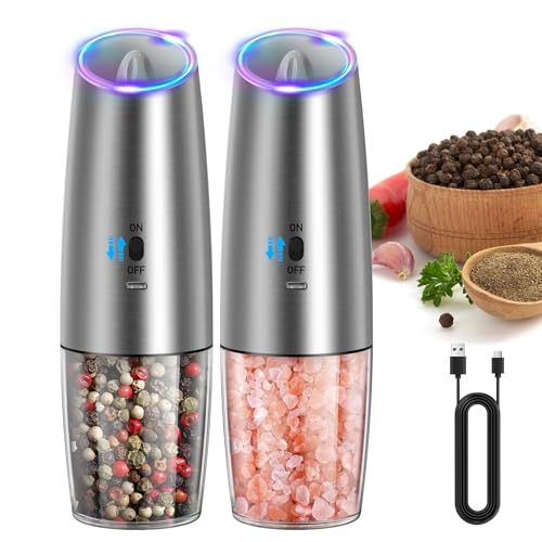 Rechargeable Gravity Electric Salt and Pepper Grinder Set (2 Count)