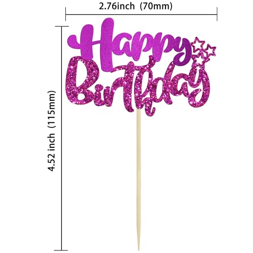 24Pcs Happy Birthday Cupcake Toppers Double Layer Glitter Happy Birthday Cake Decorations for Celebrating Baby Shower Theme Kids Boys Girls Anniversary Party Decorations Supplies Purple (24 Count)