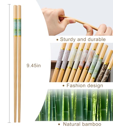 10Pairs Bamboo Chopstick Reusable Wooden Chop Sticks Washable Chinese Style 9.5Inch (10 Count)