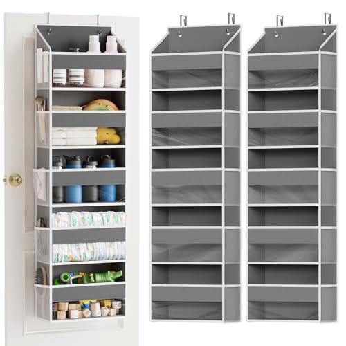 2 Pack Over The Door Organizer with 5 Large Pockets and 10 Mesh Side Pockets