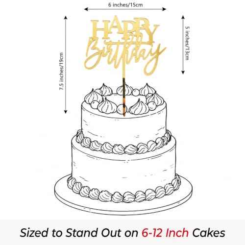 Mirror Gold Happy Birthday Cake Topper
