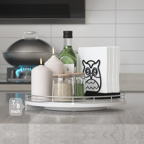 12 Inch Oak Lazy Susan Spice Organizer with Silver Metal Rail