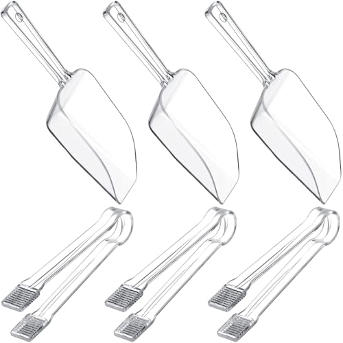 6 Pcs Plastic Serving Tongs Mini Kitchen Tongs Utility and Plastic Kitchen Scoops Clear Ice Scoop Mini Clear Buffet Scoop for Candy Dessert Buffet Ice Snack Coffee Tea (6 Count)