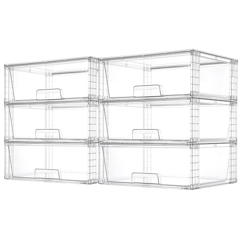 6 Pack Large Clear Stackable Storage Drawers for Closet (6 Count)
