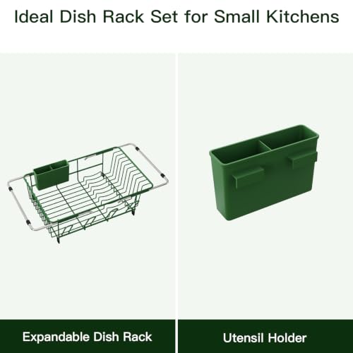 Green Expandable Dish Drying Rack Over Sink with Anti