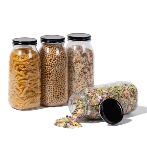 64 oz Large Plastic Mason Jars with Airtight Lids Wide Mouth (3 Count)