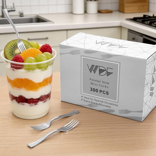 300 Pieces Silver Mini Forks 4 Inches Silver Appetizer forks Forks Plastic Tasting Forks Perfect for Weddings Small Appetizers and Desserts (300 Count)