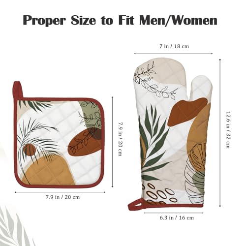 Boho Leaf Oven Mitts and Pot Holders Set (4 Count)