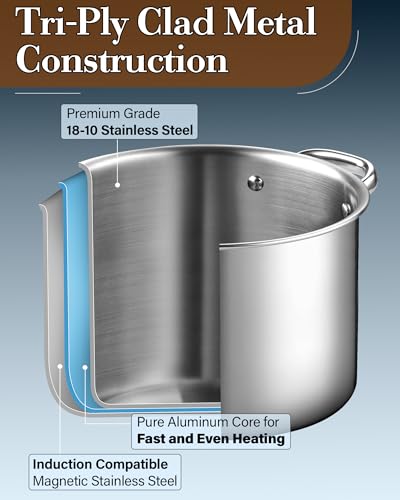 8 Quart Tri Ply Clad Stainless Steel Stockpot with Lid