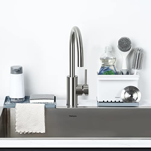 Sink Brush Holder for Kitchen Sink Sponge Caddy Countertop Organizer Plastic Dish Scrubber Holder with Dividers
