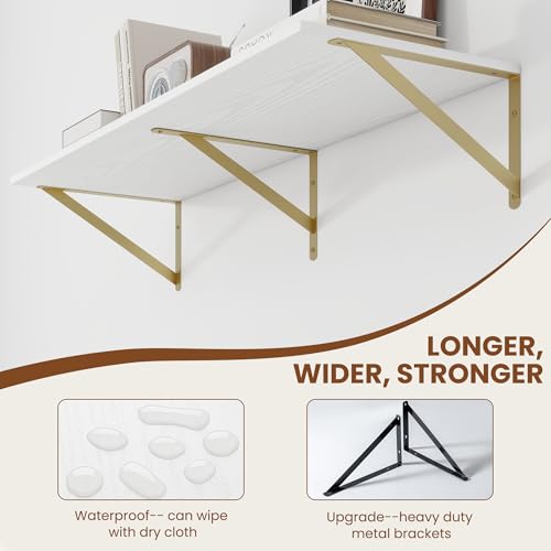 36W x 12D Deep Floating Shelves Set of 2 White & Gold (2 Count)