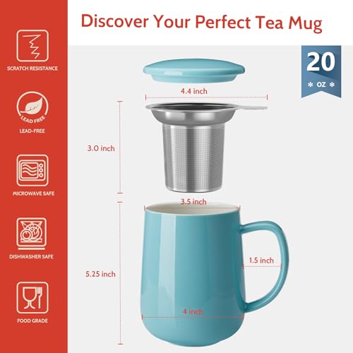 20 OZ Porcelain Tea Mug with Infuser and Lid