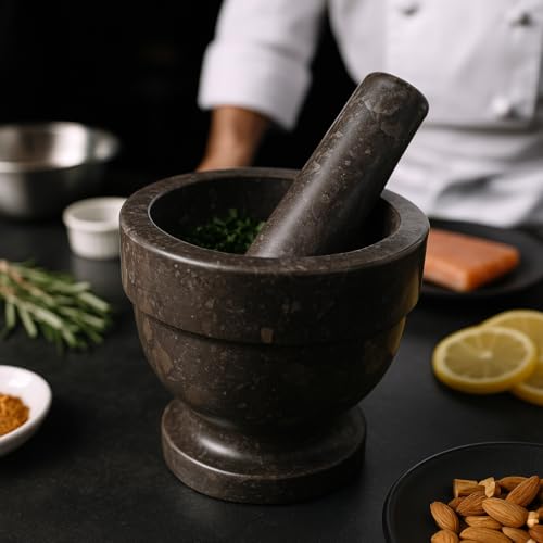Natural Charcoal Marble Mortar & Pestle