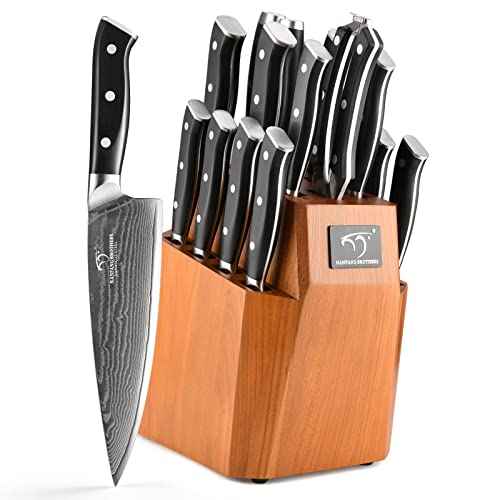 18PCS Damascus Japanese Kitchen Knife Set with Block (18 Count)