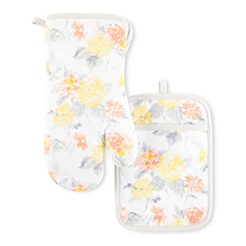 Amber Floral Oven Mitt & Pot Holder Set 2