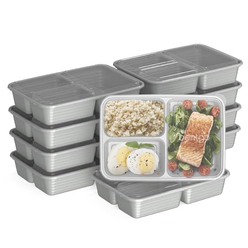 Prep 3 Compartment Meal Prep Containers with Lids (10 Count)