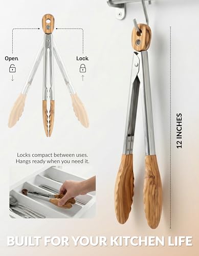 Olive Wood Tongs for Cooking