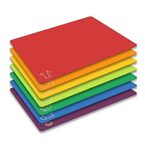 Cutting Board Mats Flexible Plastic Colored Mats with Food Icons