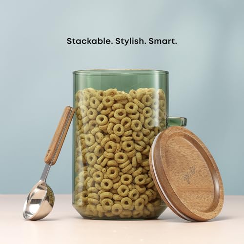 Holden 32oz Stackable Glass Storage Containers with Lids and Scoops (32 Ounce)
