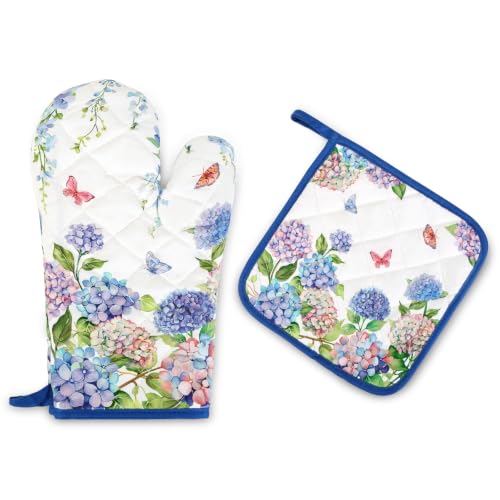 Hydrangea Floral Oven Mitts and Pot Holders Set (2 Count)