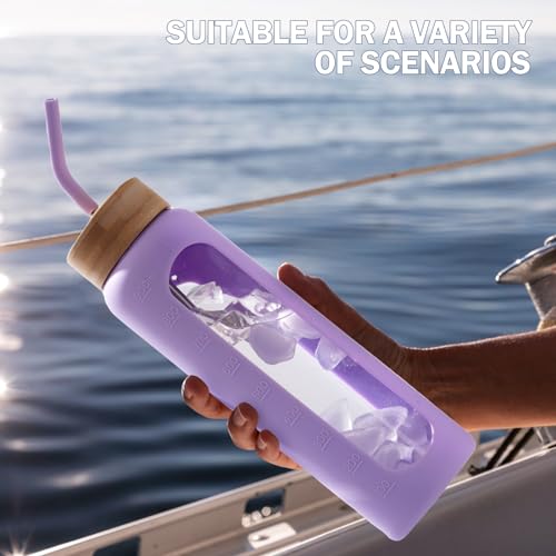 32oz Glass Water Bottle with Straw and 2 Lids