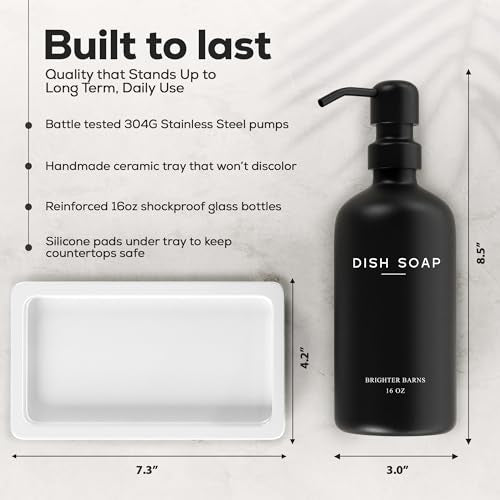 Luxury Glass Hand and Dish Soap Dispenser Set by Brighter Barns (2 Count)