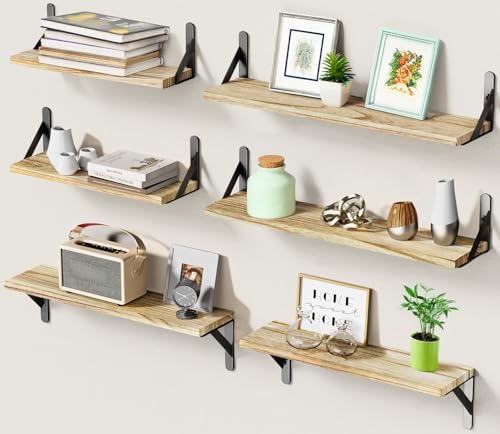 Amada Solid Paulownia Wood Wall Shelves (6 Count)