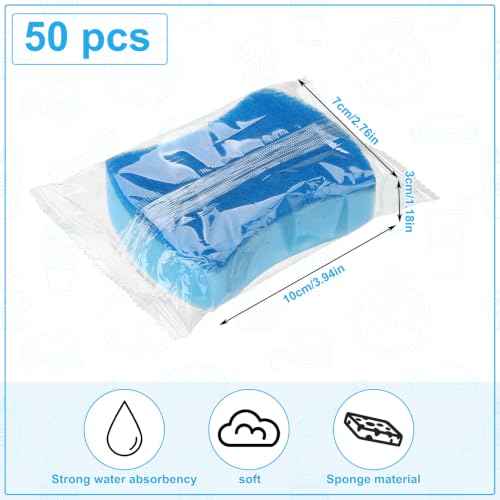 50 Pcs Individually Wrapped Sponges Uncompressed Blue (100 Count)