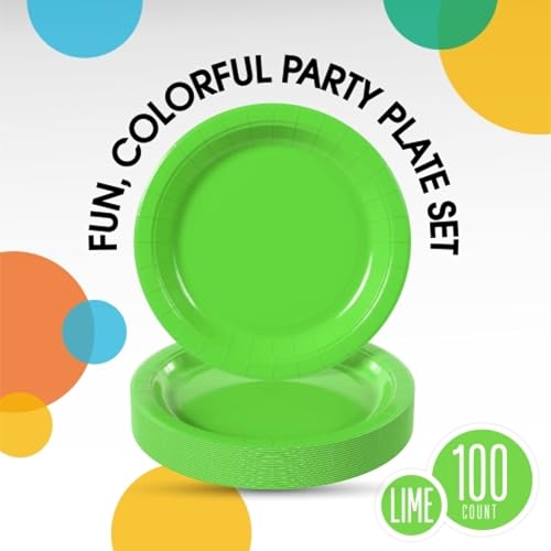Sturdy Lime Green Plastic Plates 9" Party Plates 100 Pcs (100 Count)