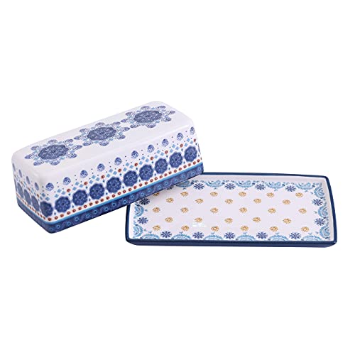 Blue Talavera Ceramic Butter Dish with Lid