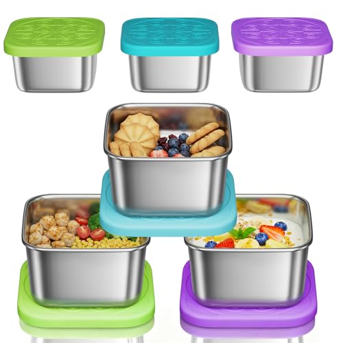 3 Pack 6oz Stainless Steel Snack Containers and 3 Pack 2oz Salad Dressing To Go Containers with Silicone Lids