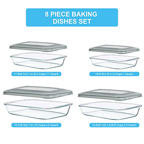 8 Pieces Glass Baking Dish with Lids (8 Count)