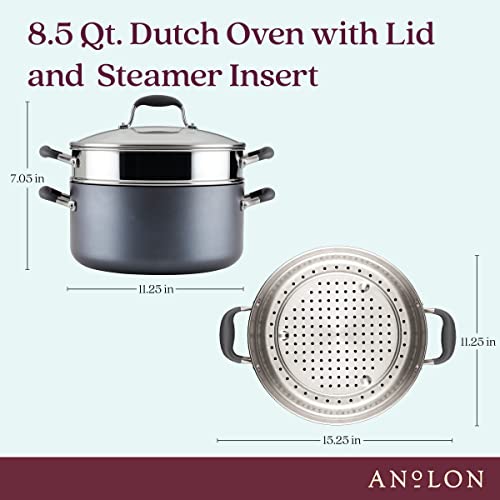 Advanced Home Hard Anodized Nonstick Wide Stockpot with Stainless Steel Steamer Insert and Glass Lid