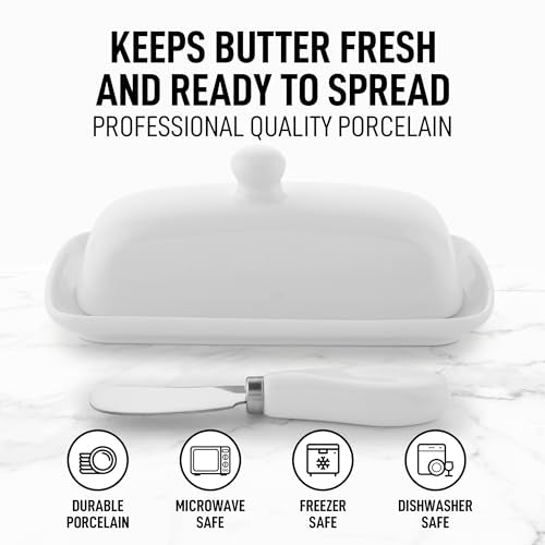 Ceramic Butter Dish with Lid For Countertop & Stainless Steel Knife