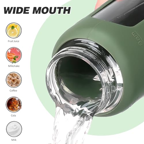 24oz Glass Water Bottle with Straw and 2 Lids