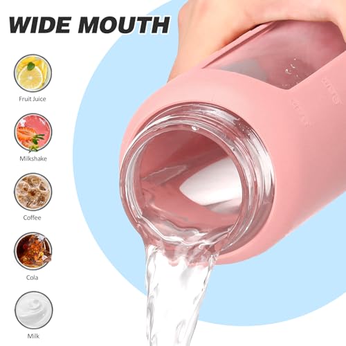 24oz Glass Water Bottle with Straw and 2 Lids