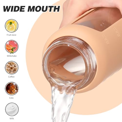 24oz Glass Water Bottle with Straw and 2 Lids