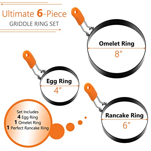 6 Pcs Egg Rings Griddle Pancake Molds (6 Count)
