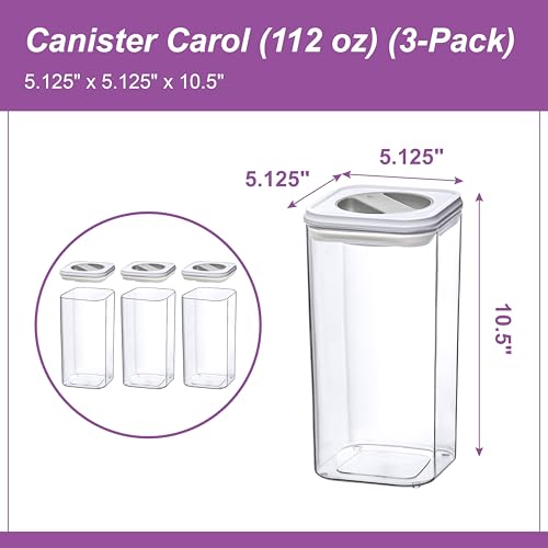 Carol - 112-Ounce Acrylic Canister (Set of 3), Plastic Airtight Food Container, Stackable for Pantry Storage, BPA-Free and Shatter-Proof, Perfect for Home and Commercial Use (3 Count)