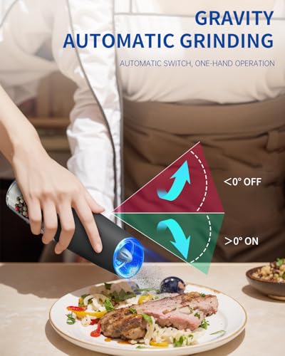Gravity Electric Salt and Pepper Grinder Set Automatic Salt and Pepper Grinder Set with LED Light (2 Count)