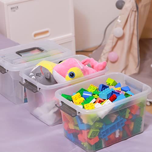 4 Packs 8.5 QT Storage Bins with Lids Clear Plastic Bins with Grey Handle Stackable Storage Containers for Organizing (4 Count)