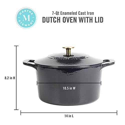 Gatwick 7 Quart Enamel Cast Iron Dutch Oven Pot with Lid