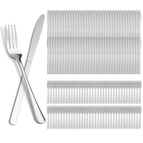 144 Pieces Stainless Steel Forks and Knives Dinner Flatware Set (144 Count)